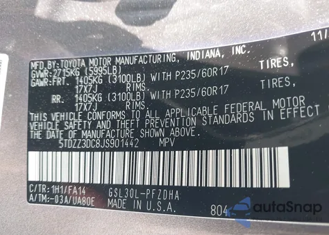 2018 Toyota Sienna L 7 Passenger from USA, damaged, VIN 5TDZZ3DC8JS901442